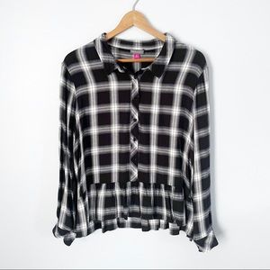 Vince Camuto | Plaid Ruffled Peplum Button Down Blouse
